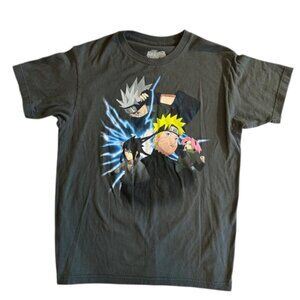 Naruto‎ Shippuden Men's T-Shirt Medium Gray Group Lightning Graphic Tee Adult